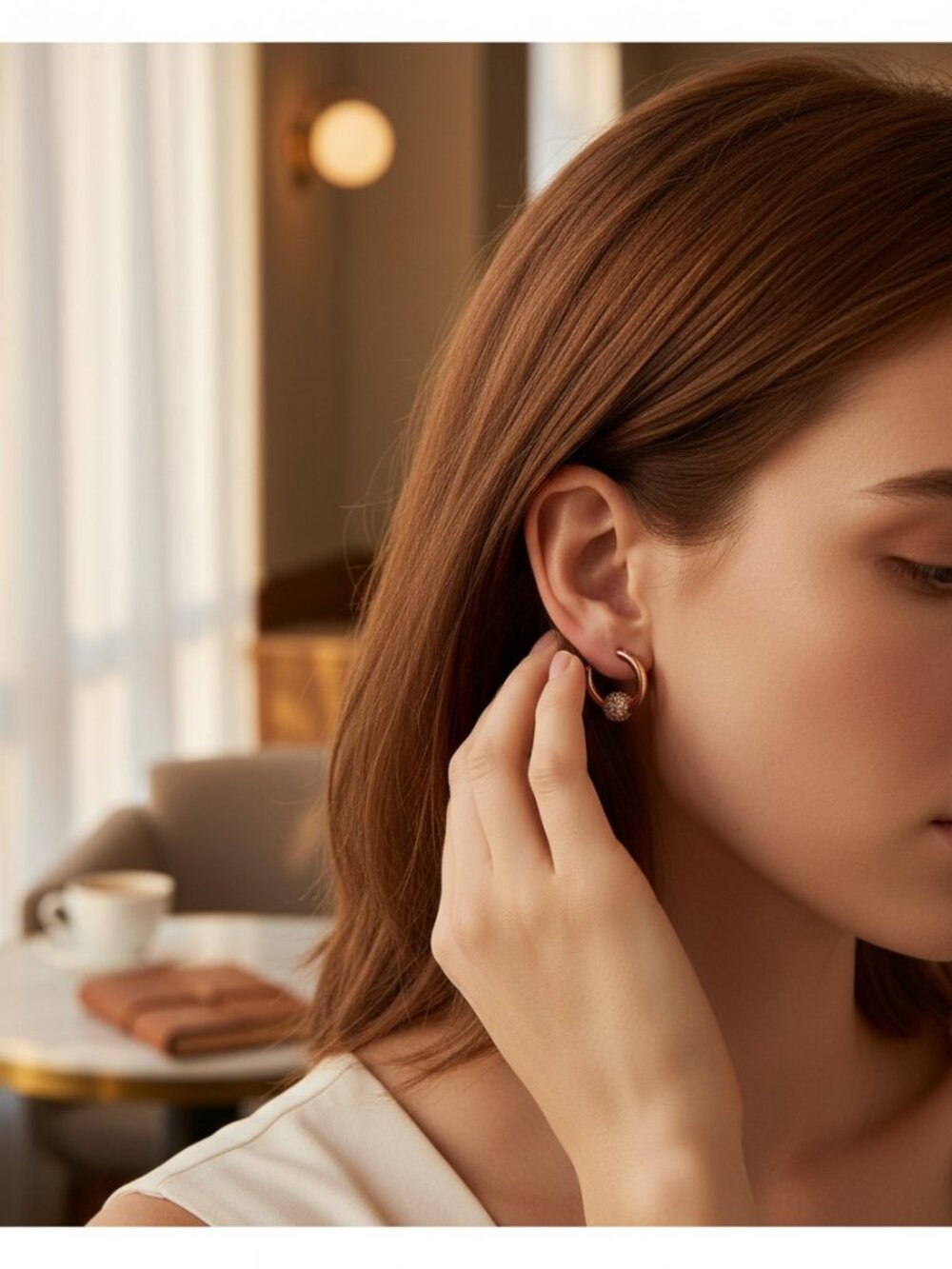 925 Sterling Silver Rose Gold Pavé Huggie Earrings | AAA Zirconia Hoop - Picture 6 of 6